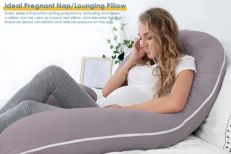 INSEN Pregnancy Pillows for Sleeping, Maternity Pillow with Cooling Cotton Cover, C Shaped for Pregnant Women (Purple Jersey) - Image 4